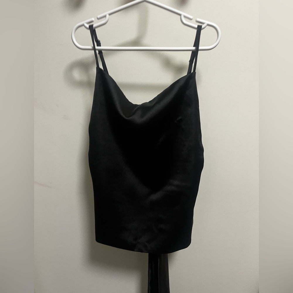 Black Satin Bavkless Camisole Top With Ties